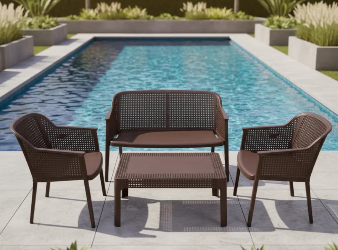 SUNSET SET -4 SEATERS WITHOUT CUSHIONS — Brown