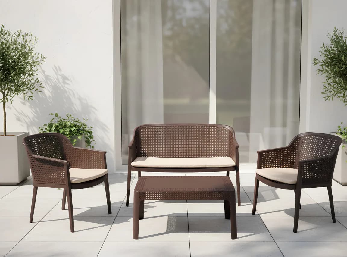 SUNSET SET -4 SEATERS WITH CUSHIONS — Brown- Beige