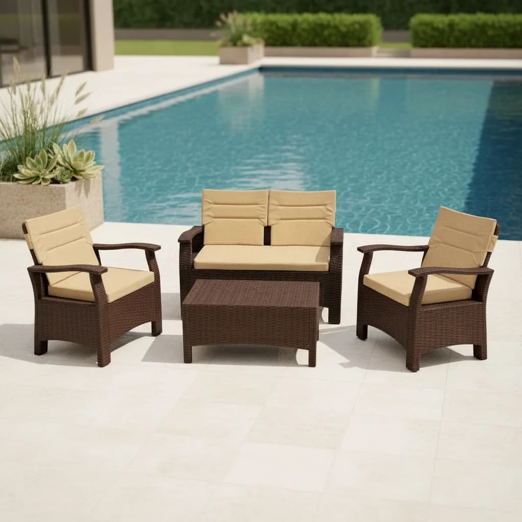 RATTAN 2 SET - 4 Seaters — Brown- Beige